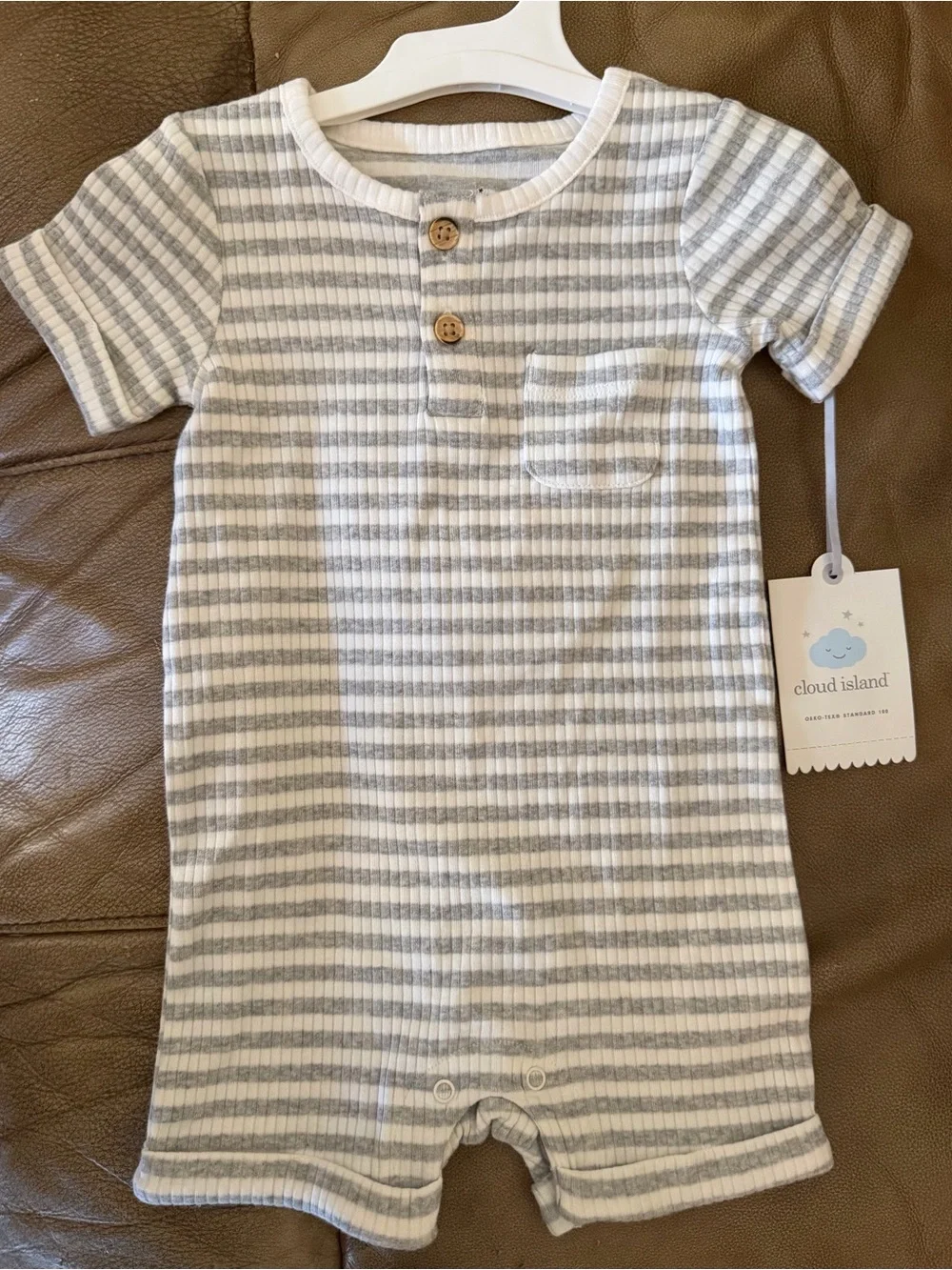 Cloud Island Gray & White Striped Baby Romper Size 3-6M